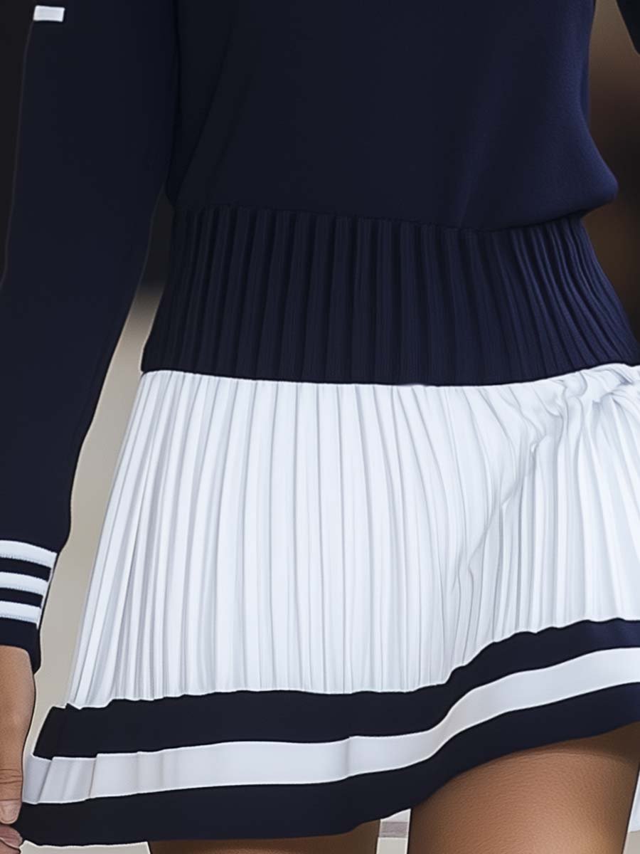 Claudia | Langarm-Minikleid mit maritimem Streifenmuster und Plisseerock
