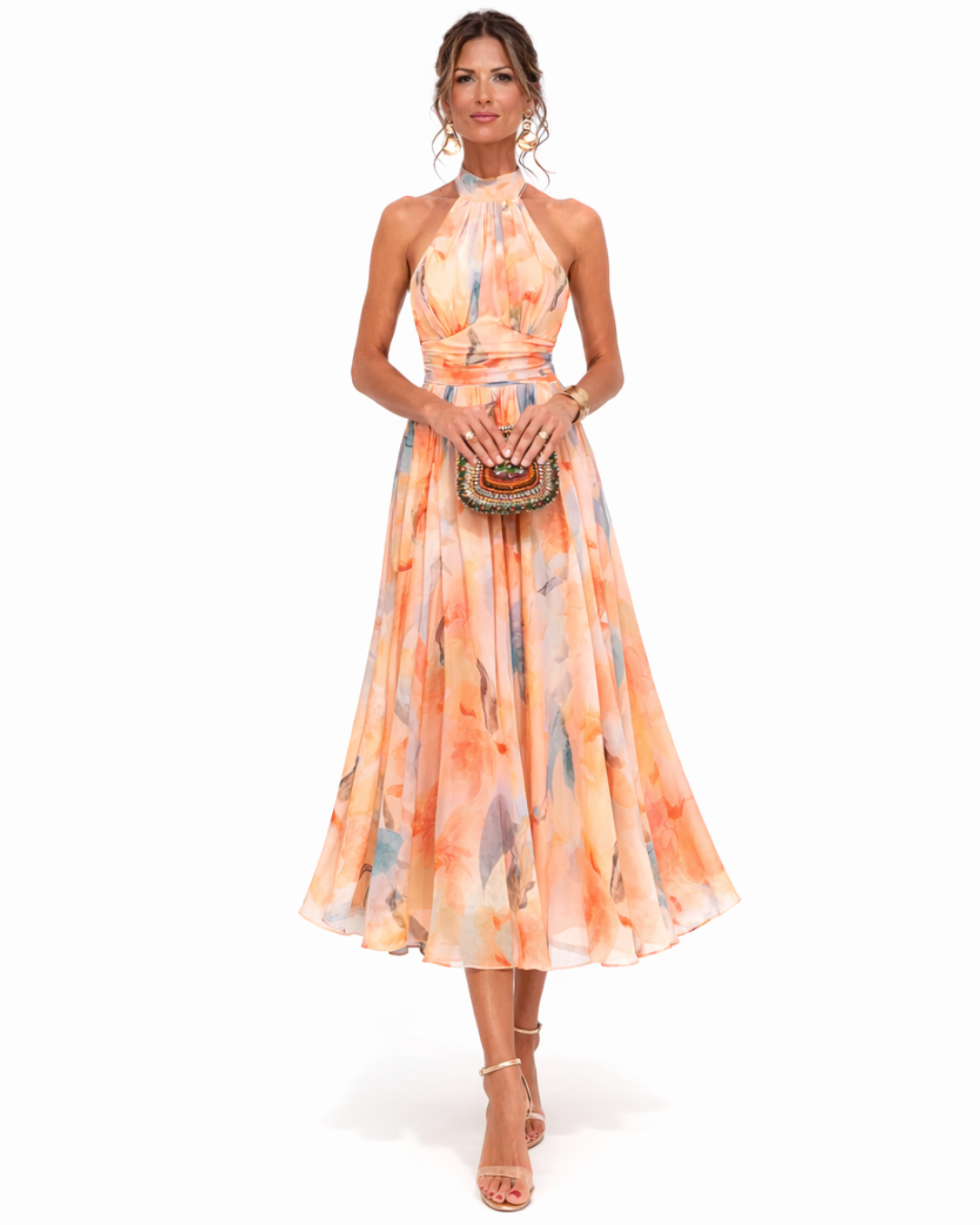 Aurora | Kleid mit Halterkragen und Aquarelldruck