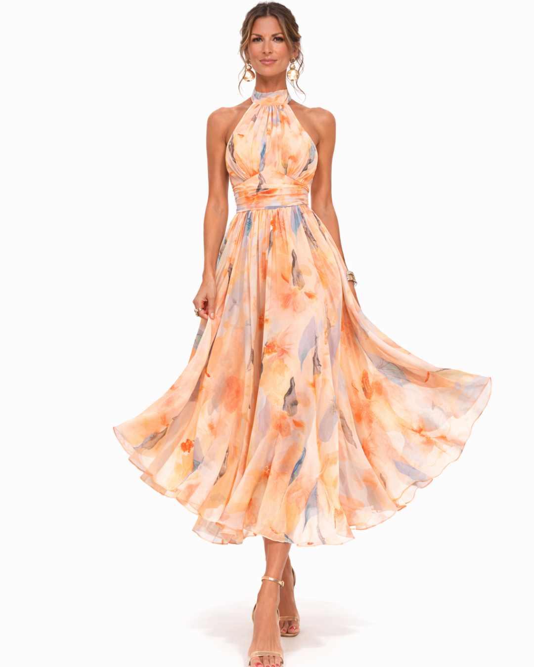 Aurora | Kleid mit Halterkragen und Aquarelldruck