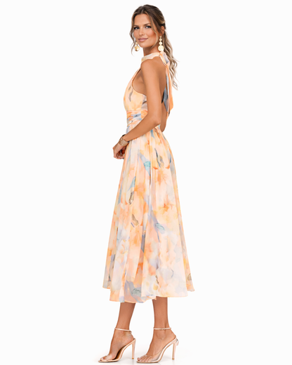 Aurora | Kleid mit Halterkragen und Aquarelldruck