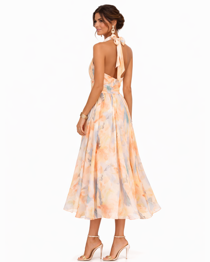Aurora | Kleid mit Halterkragen und Aquarelldruck