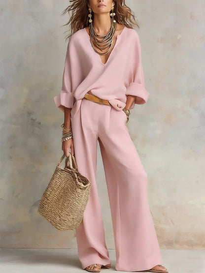 Katrin | Elegantes und lässiges Zweiteiler-Set aus Leinen für Damen