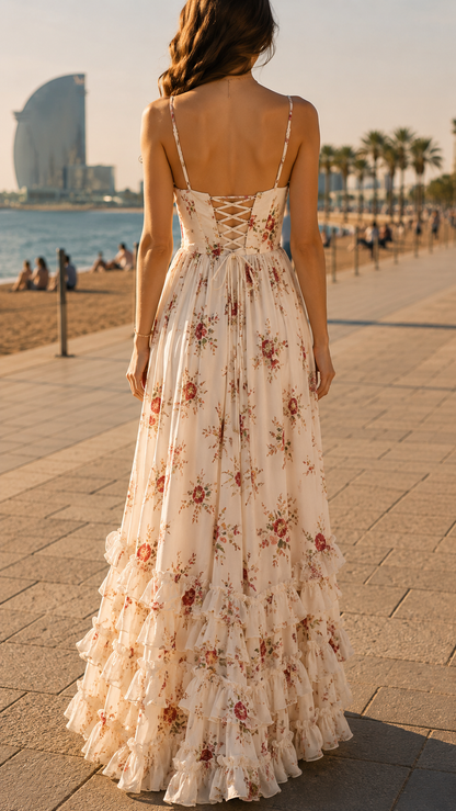 Thalia | Romantisches Floral-Maxikleid mit Beinschlitz