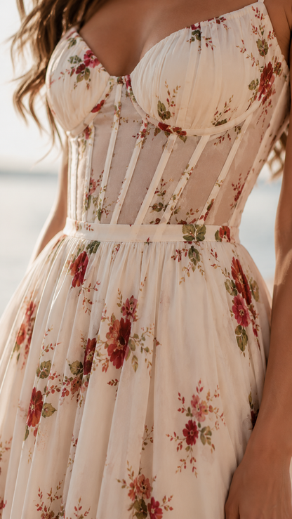 Thalia | Romantisches Floral-Maxikleid mit Beinschlitz