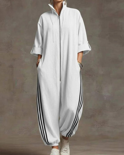 Sophie | Jumpsuit mit Stehkragen, Reißverschluss und Seitenstreifen