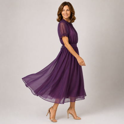 Flavia | Maxi Kleid mit Tropfenausschnitt und Spitze aus Chiffon