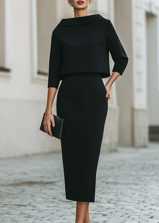 Stephanie | Elegantes zweiteiliges Crêpe-Set mit Midirock