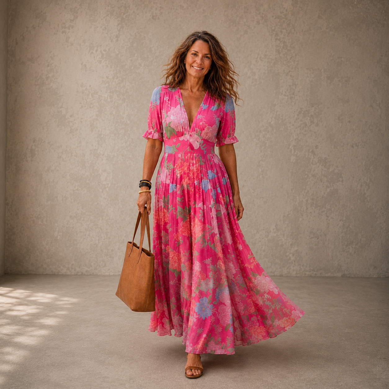 Aria | Fließendes Plissee-Maxikleid mit Blumendruck