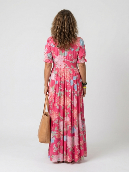 Aria | Fließendes Plissee-Maxikleid mit Blumendruck