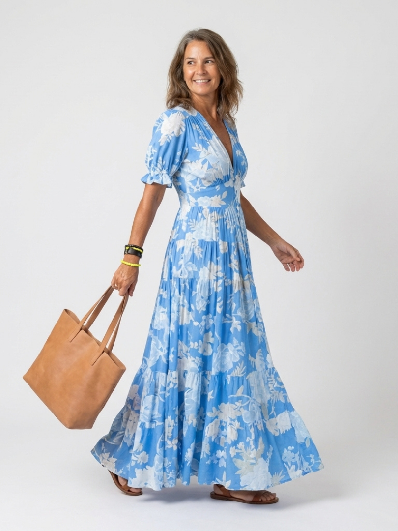Aria | Fließendes Plissee-Maxikleid mit Blumendruck