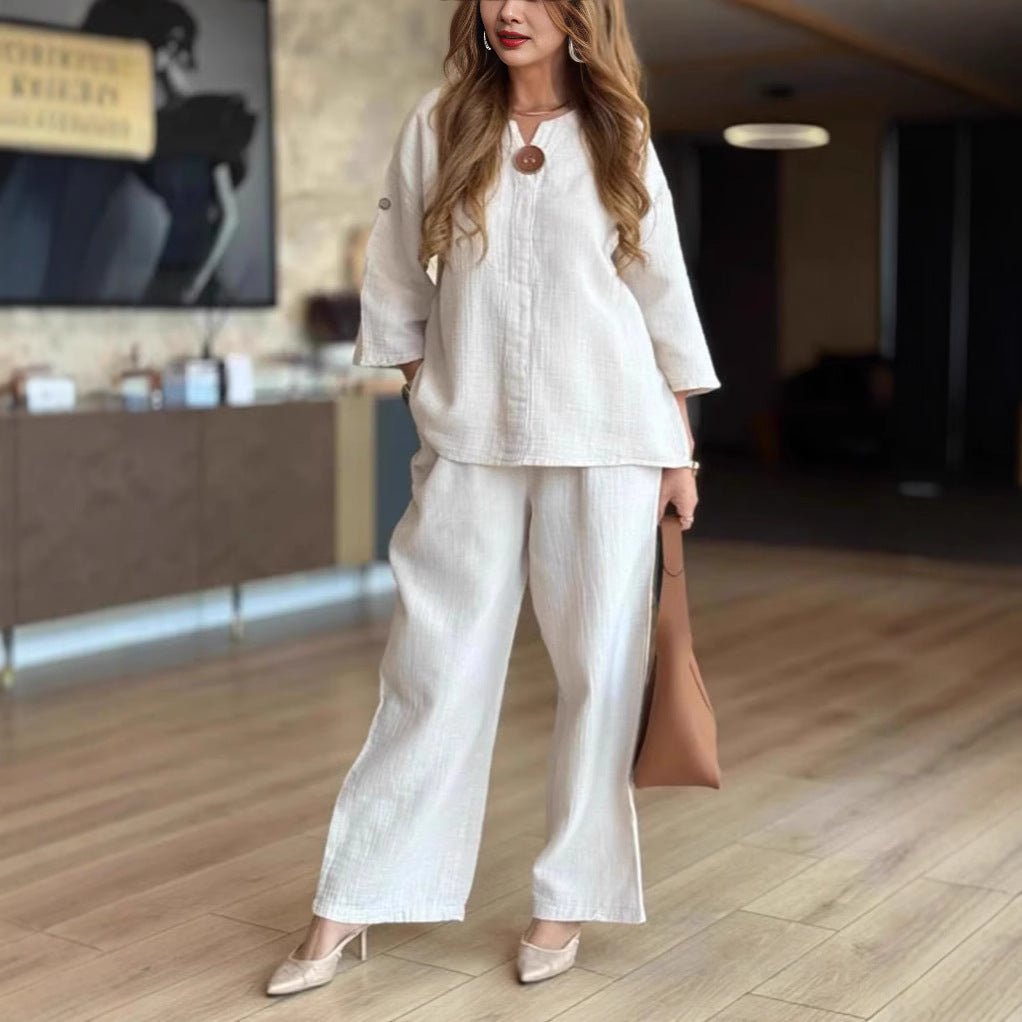 Maya | Leinen-Set mit Dreiviertel-Tunika und Palazzo-Hose