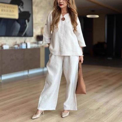 Maya | Leinen-Set mit Dreiviertel-Tunika und Palazzo-Hose