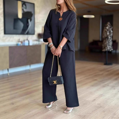 Maya | Leinen-Set mit Dreiviertel-Tunika und Palazzo-Hose