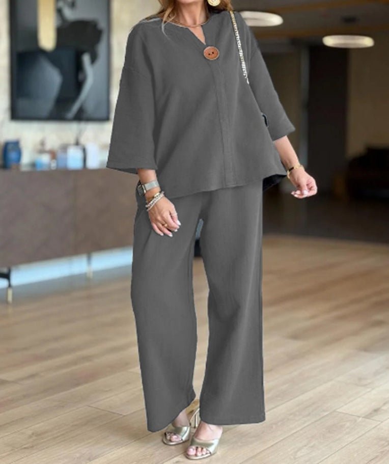 Maya | Leinen-Set mit Dreiviertel-Tunika und Palazzo-Hose