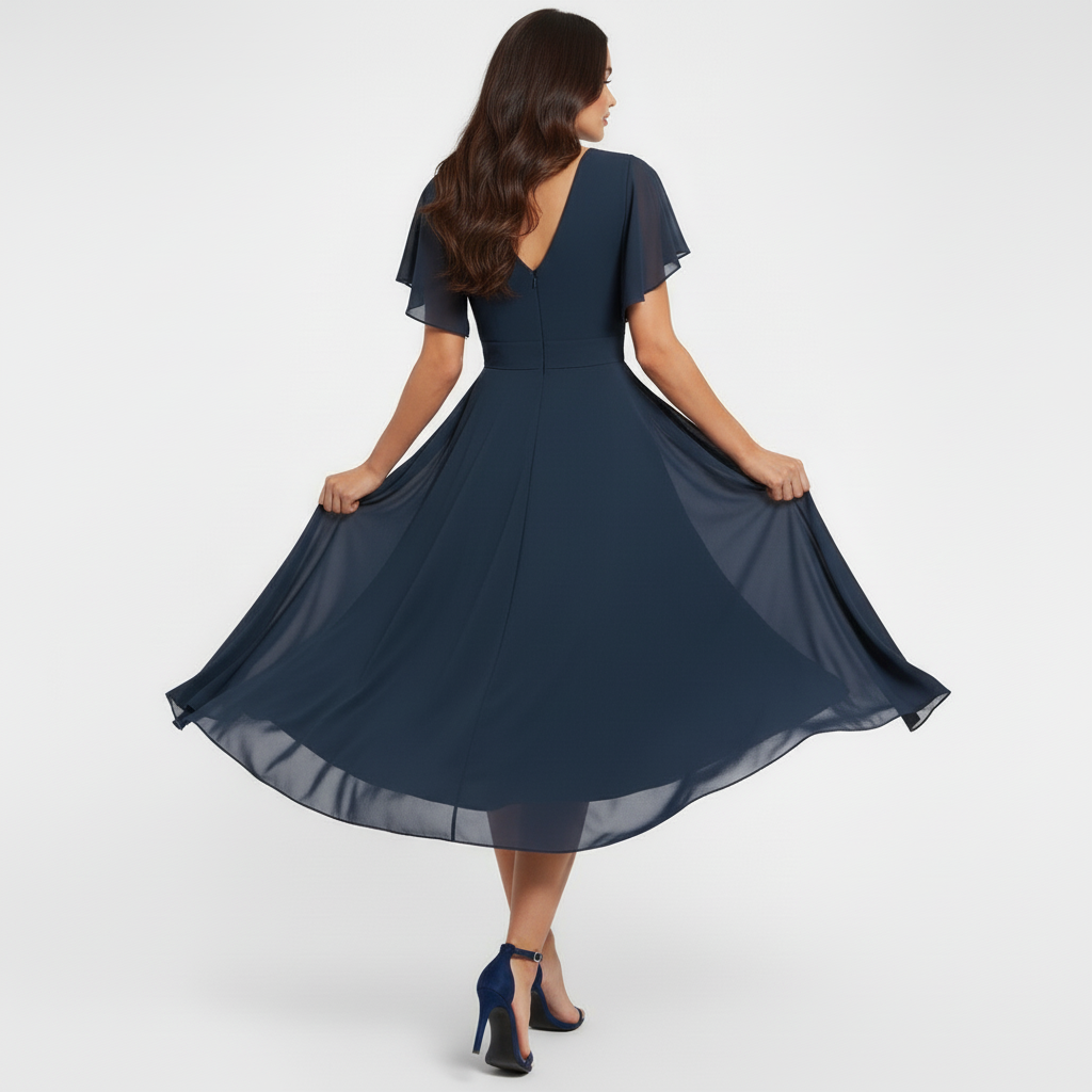 Luisa | Midikleid mit V-Ausschnitt und abgestuftem Stufensaum