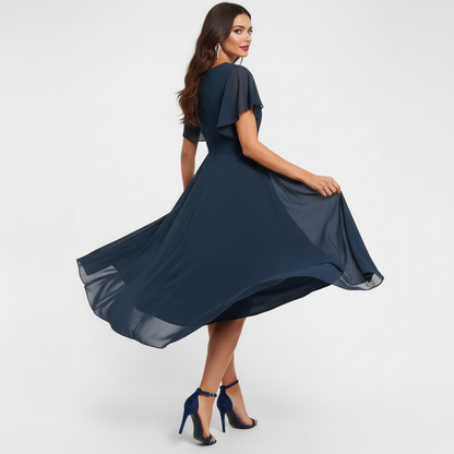 Luisa | Midikleid mit V-Ausschnitt und abgestuftem Stufensaum