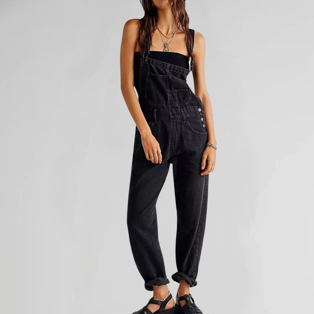 Valentina | Denim-Latzhose mit Kreuzträger und umschlagbaren Beinen