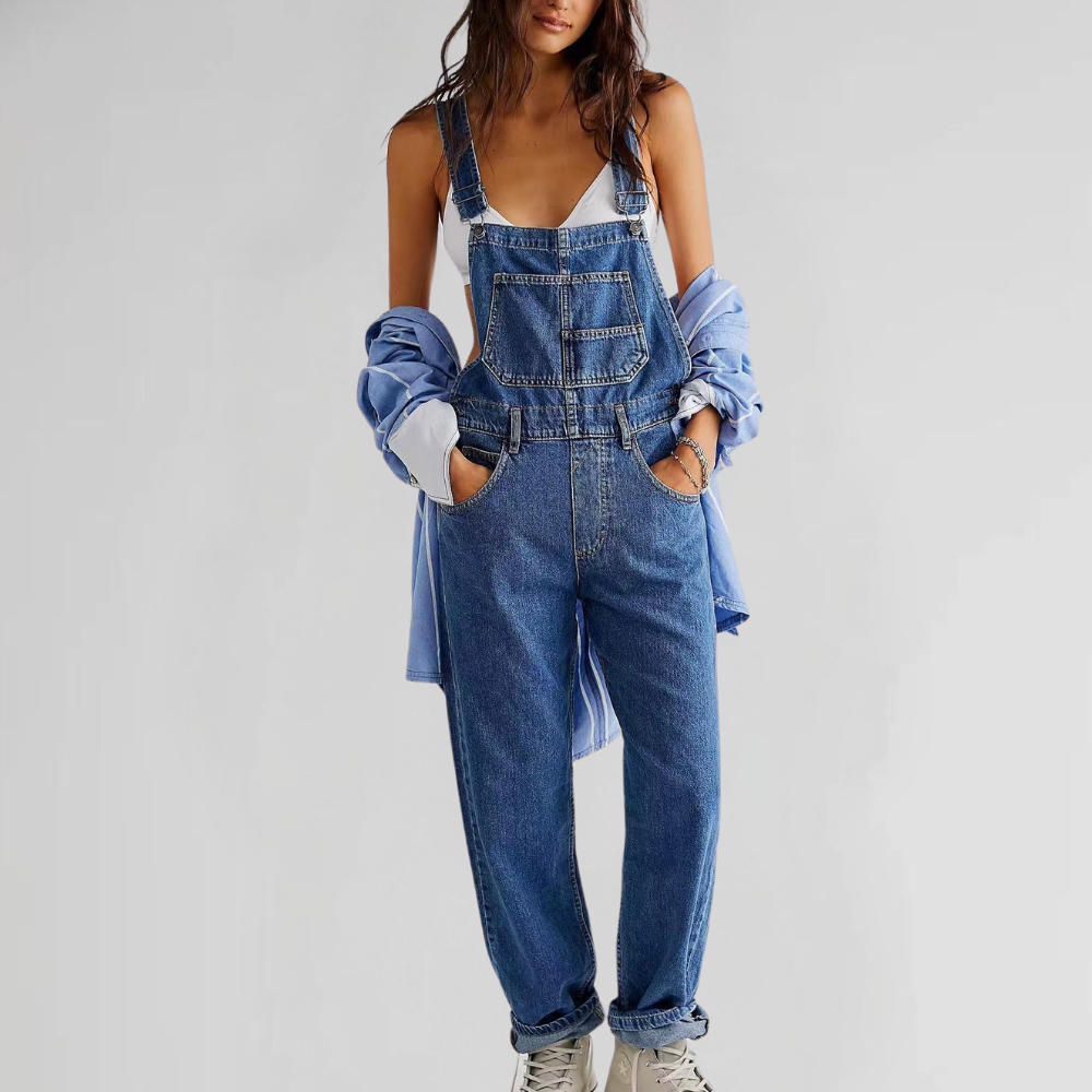 Valentina | Denim-Latzhose mit Kreuzträger und umschlagbaren Beinen