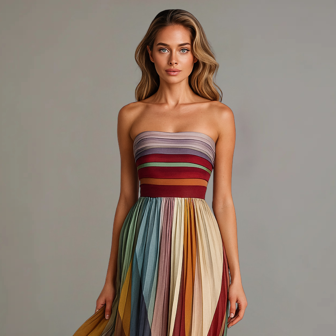Kira | Trägerloses Sommer-Maxikleid mit Farbdruck