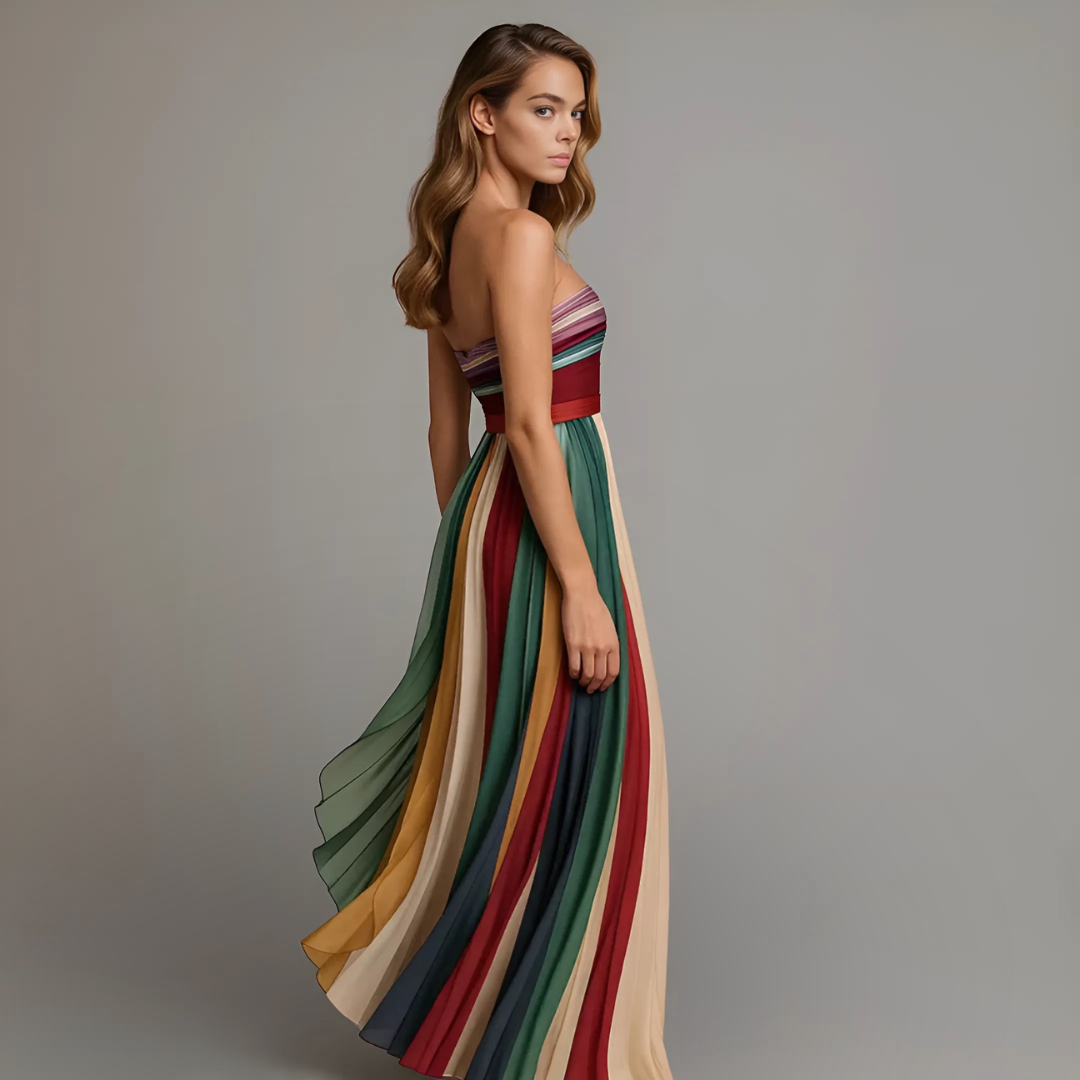 Kira | Trägerloses Sommer-Maxikleid mit Farbdruck