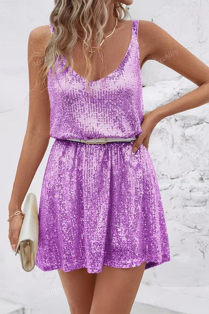 Emilia | Ärmelloses Pailletten-Minikleid mit V-Ausschnitt und Taillierung