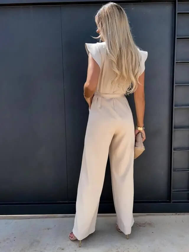 Yvonne | Jumpsuit mit Flatterärmeln, Weitem Bein und Bindegürtel