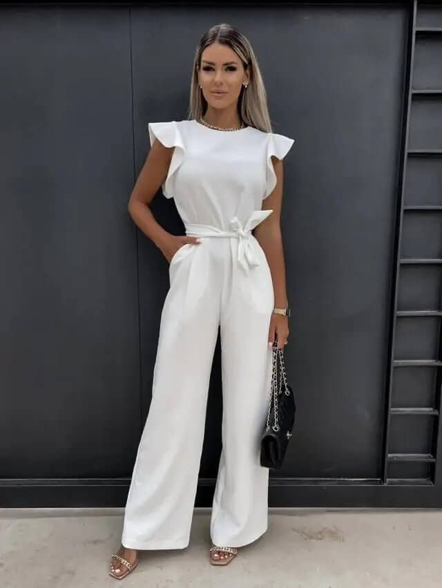 Yvonne | Jumpsuit mit Flatterärmeln, Weitem Bein und Bindegürtel