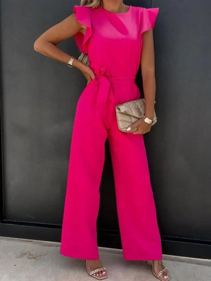 Yvonne | Jumpsuit mit Flatterärmeln, Weitem Bein und Bindegürtel