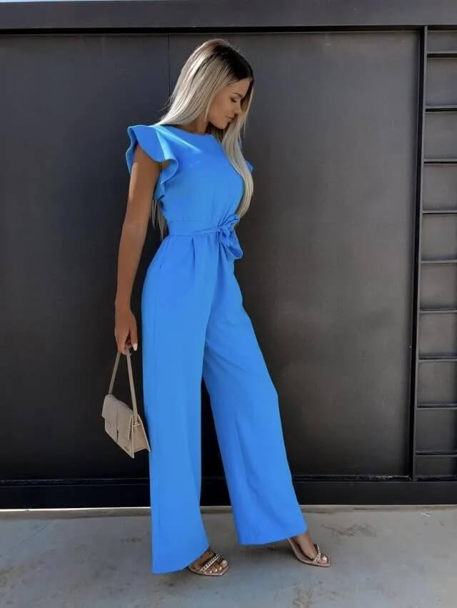 Yvonne | Jumpsuit mit Flatterärmeln, Weitem Bein und Bindegürtel