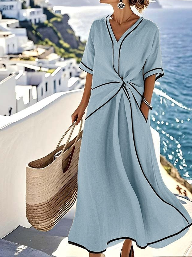 Emma | Elegantes Damen V-Ausschnitt Kleid mit Taillierung