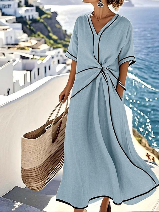 Emma | Elegantes Damen V-Ausschnitt Kleid mit Taillierung