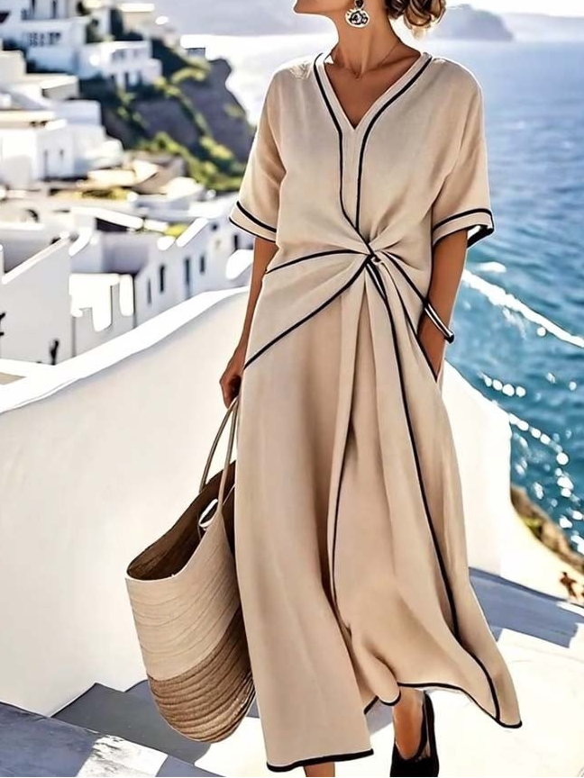 Emma | Elegantes Damen V-Ausschnitt Kleid mit Taillierung