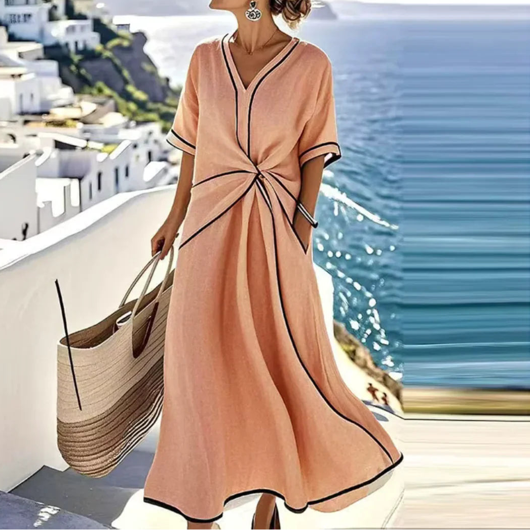 Emma | Elegantes Damen V-Ausschnitt Kleid mit Taillierung