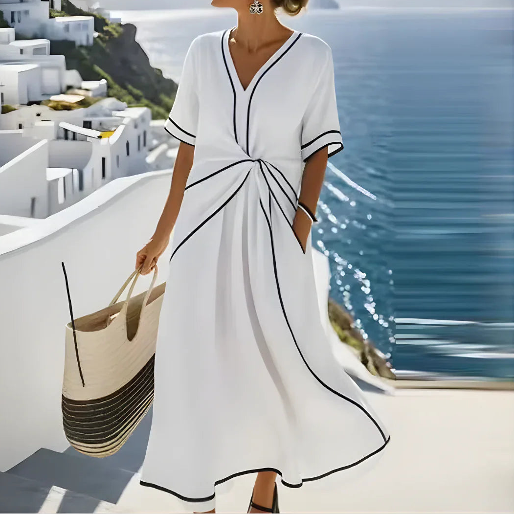 Emma | Elegantes Damen V-Ausschnitt Kleid mit Taillierung