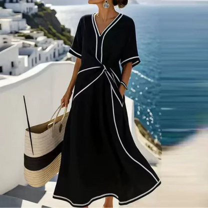 Emma | Elegantes Damen V-Ausschnitt Kleid mit Taillierung