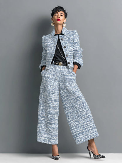 Fleur | Tweed-Zweiteiler mit Kurzjacke und High-Waist-Weithose