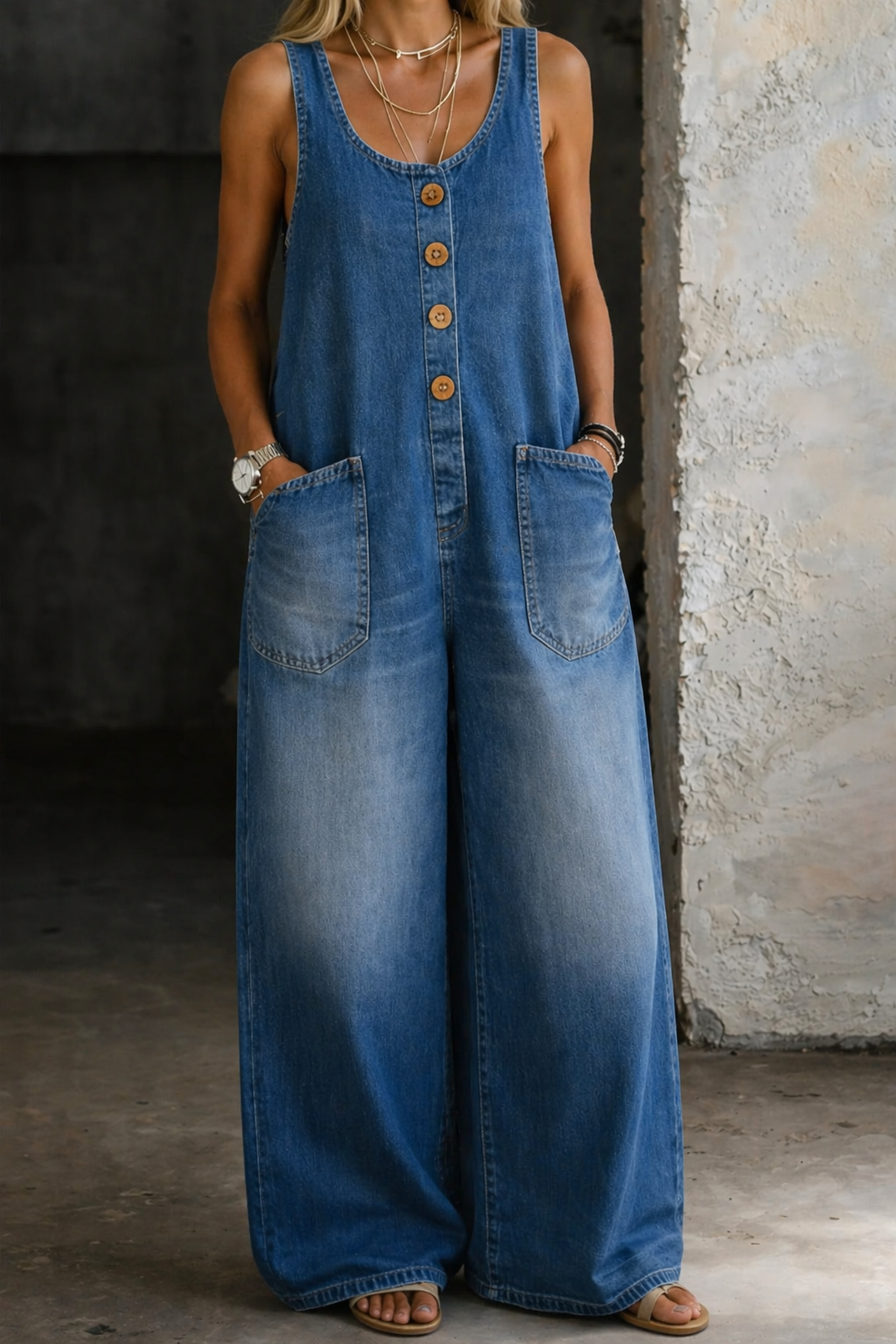 Pia | Lässiger Denim-Overall mit weitem Bein für sonnige Tage