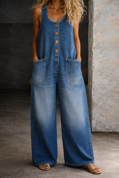 Pia | Lässiger Denim-Overall mit weitem Bein für sonnige Tage