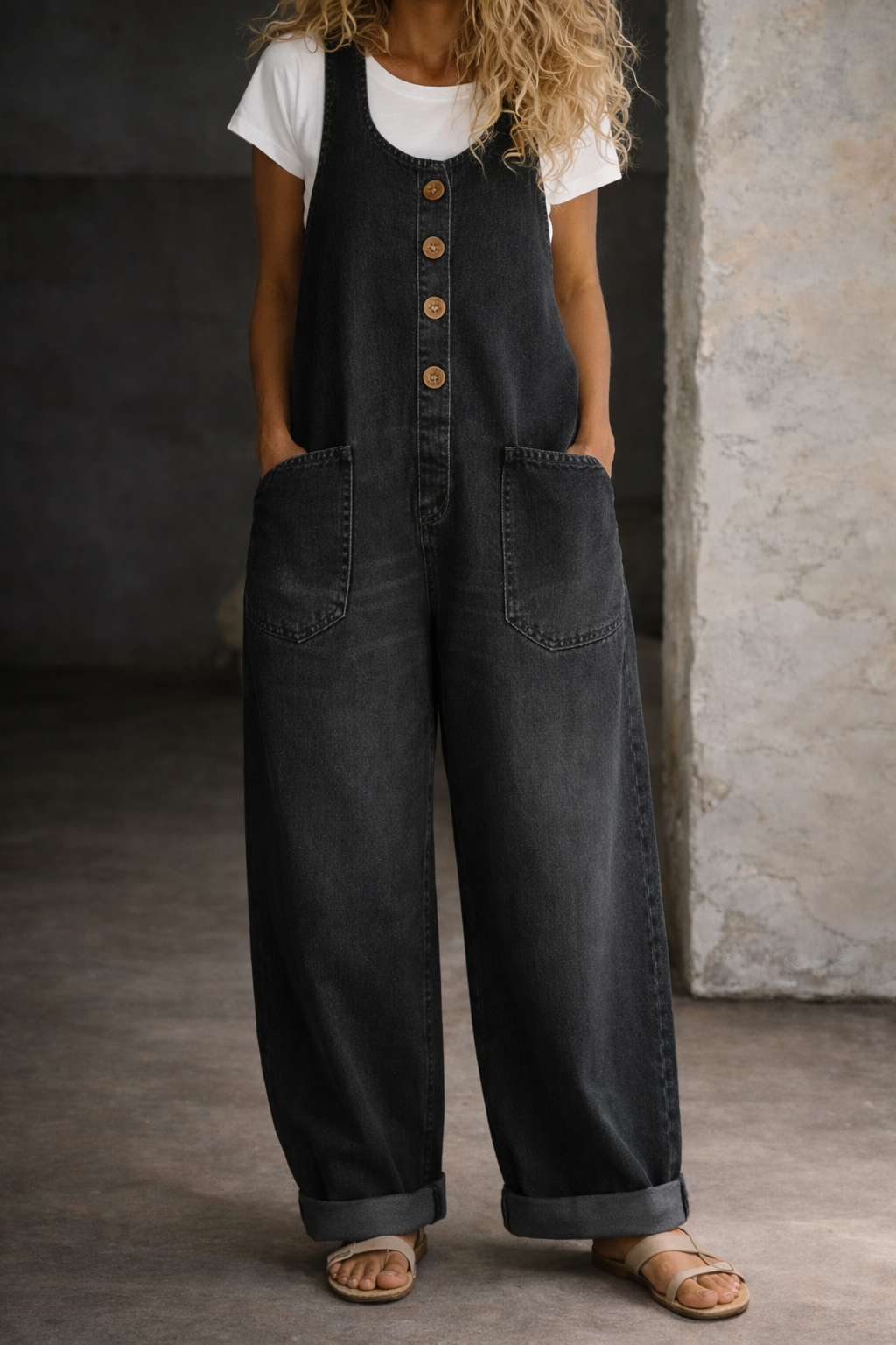 Pia | Lässiger Denim-Overall mit weitem Bein für sonnige Tage
