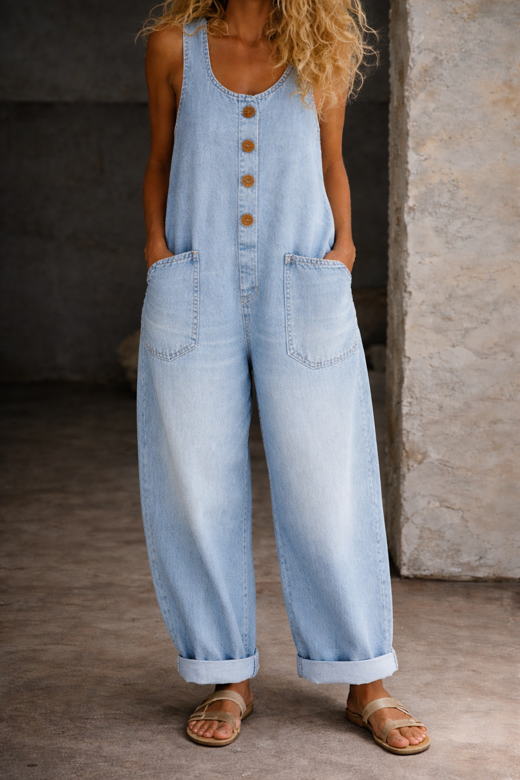 Pia | Lässiger Denim-Overall mit weitem Bein für sonnige Tage