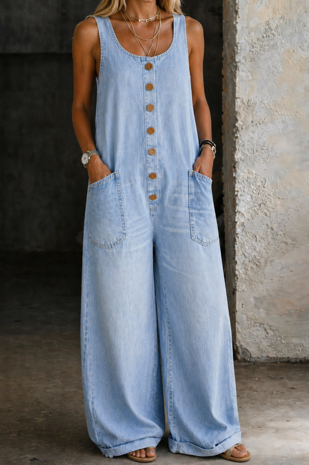 Pia | Lässiger Denim-Overall mit weitem Bein für sonnige Tage