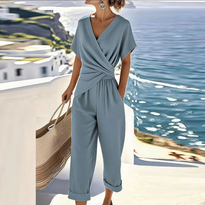 Valentina | Sommer-Set mit Wickelbluse und gerader Hose