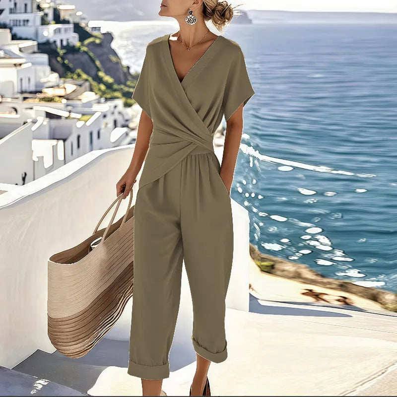 Valentina | Sommer-Set mit Wickelbluse und gerader Hose