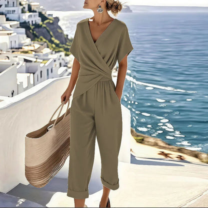 Valentina | Sommer-Set mit Wickelbluse und gerader Hose