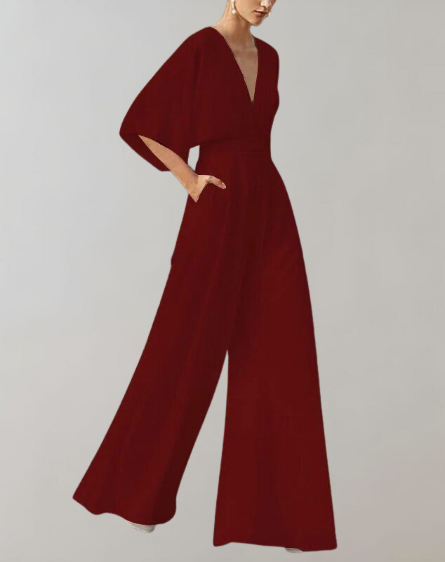 Sophia | Jumpsuit mit V-Ausschnitt, Kurzarm und weitem Bein