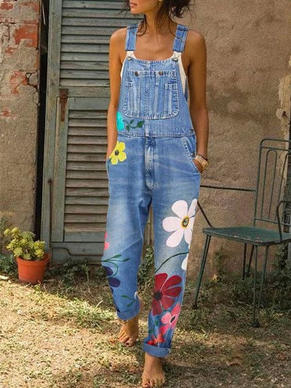 Petra | Kreative Denim-Latzhose mit floralen Vintage-Stickereien