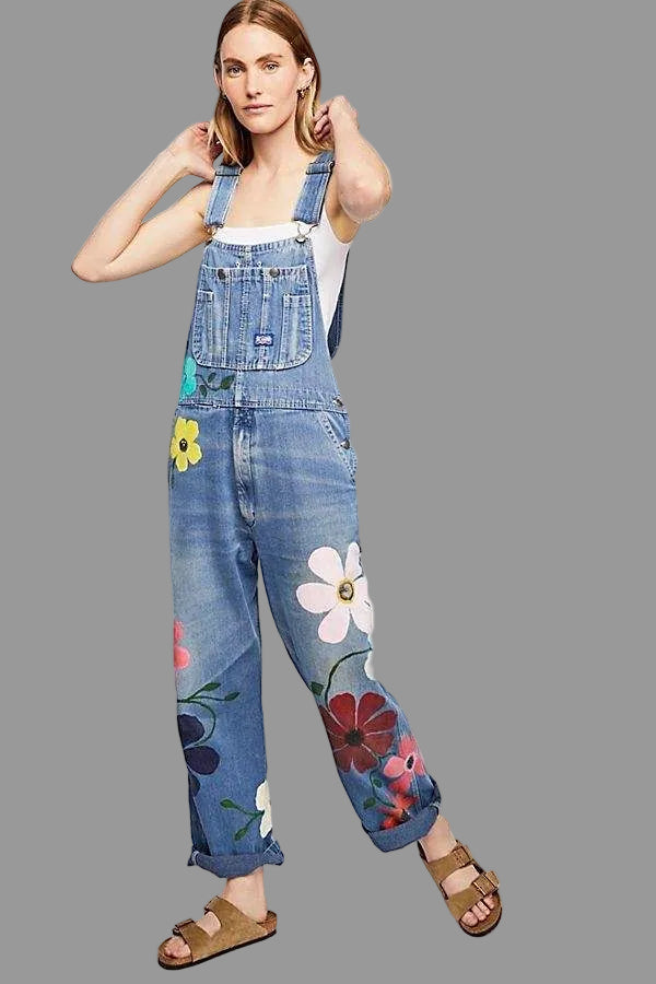 Petra | Kreative Denim-Latzhose mit floralen Vintage-Stickereien