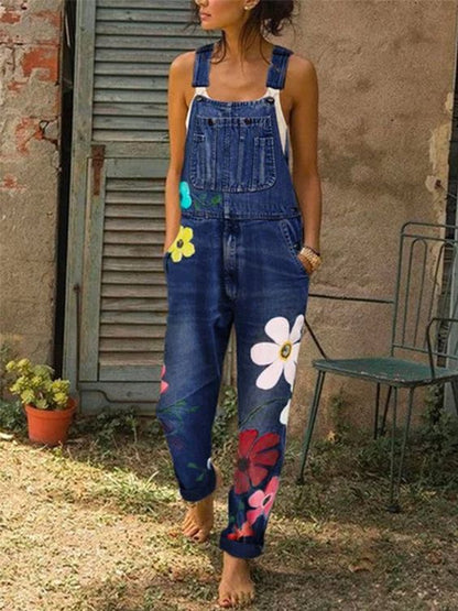 Petra | Kreative Denim-Latzhose mit floralen Vintage-Stickereien