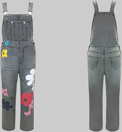 Petra | Kreative Denim-Latzhose mit floralen Vintage-Stickereien