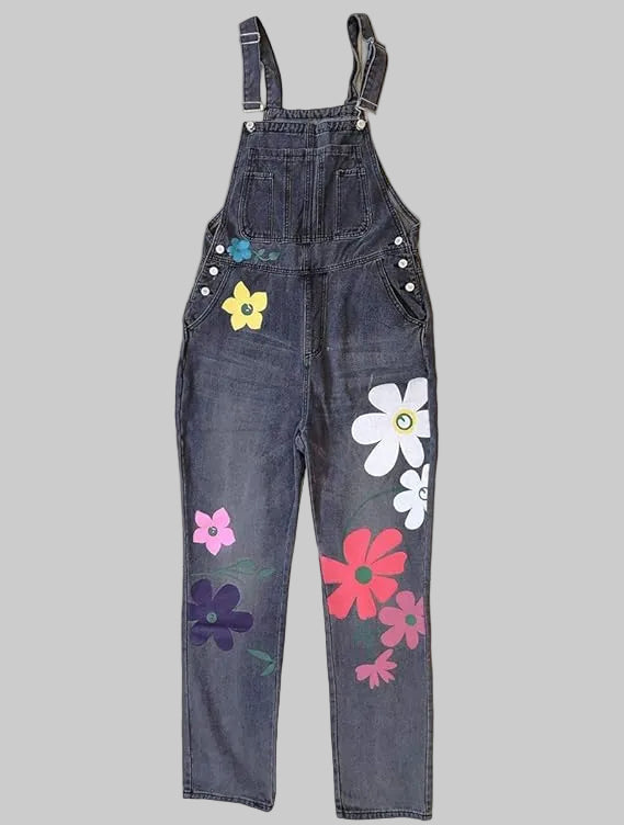 Petra | Kreative Denim-Latzhose mit floralen Vintage-Stickereien